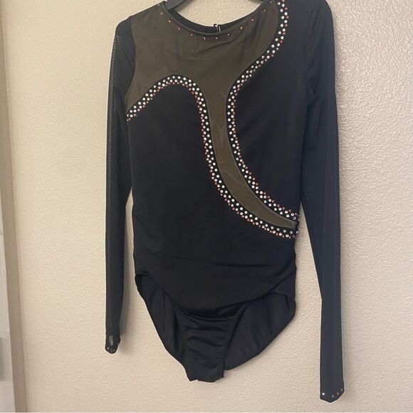 WEISSMAN Ivy Sky Dance Costume black Crystal Asymmetrical Leotard MT11574 MA - Picture 3 of 12